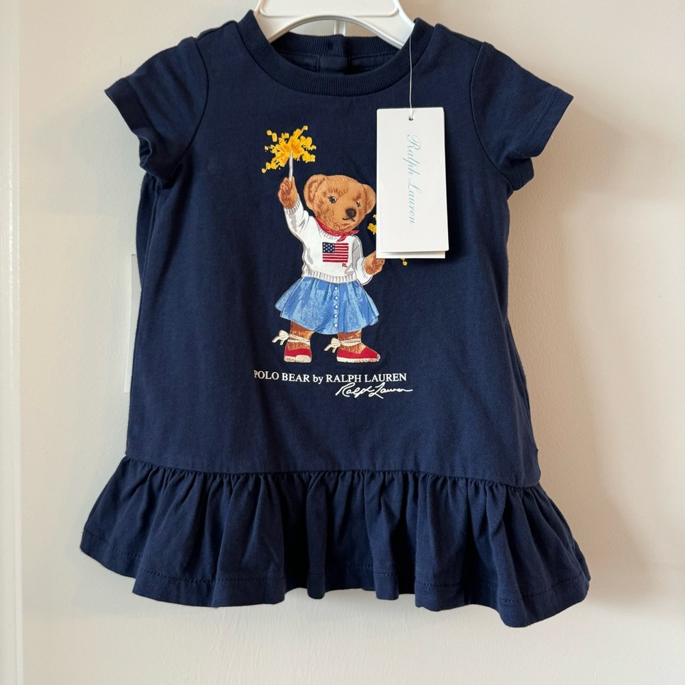 NWT Ralph Lauren Baby Polo Bear Tee Dress & Bloomer Set